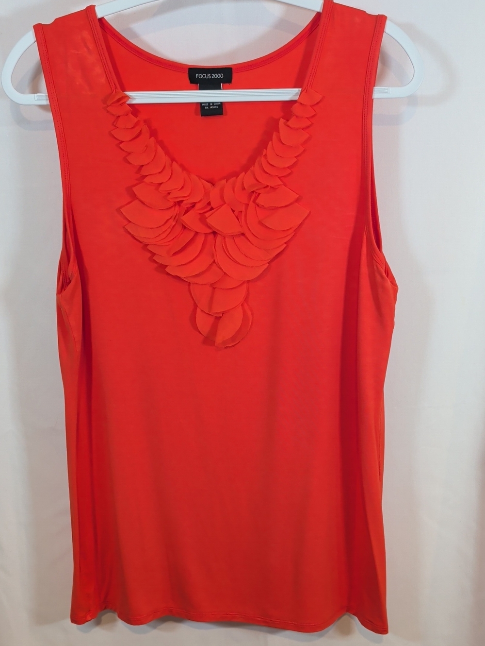 FOCUS 2000 Women's Bright Orange Sleeveless Ruffle Front Tank